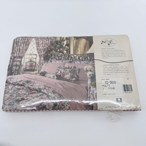 Croscill Other - Croscill Flat Sheet King Rose Arbor Floral Percale Cotton Blend Multi Striped